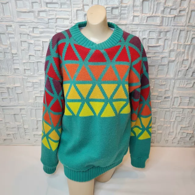 VINTAGE SOS SPORTSWEAR Of Sweden Ski Sweater- Triangles, Colorful- Size  Small $66.00 - PicClick