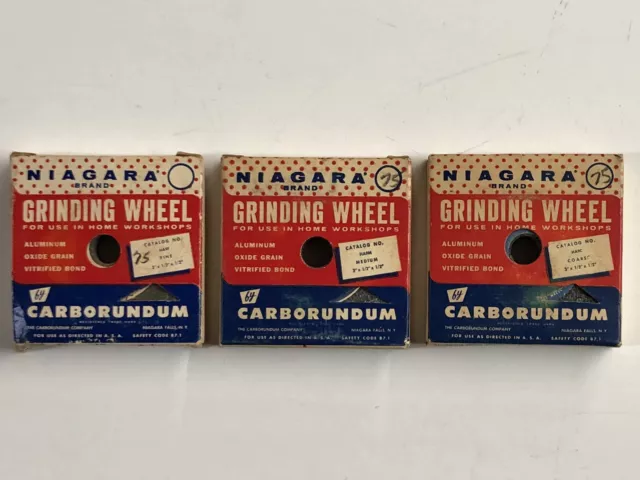 Niagara Carborundum Grinding Wheels 3”x1/2”x1/2” Set Of 3, HA9F, HA9M, And HA9C