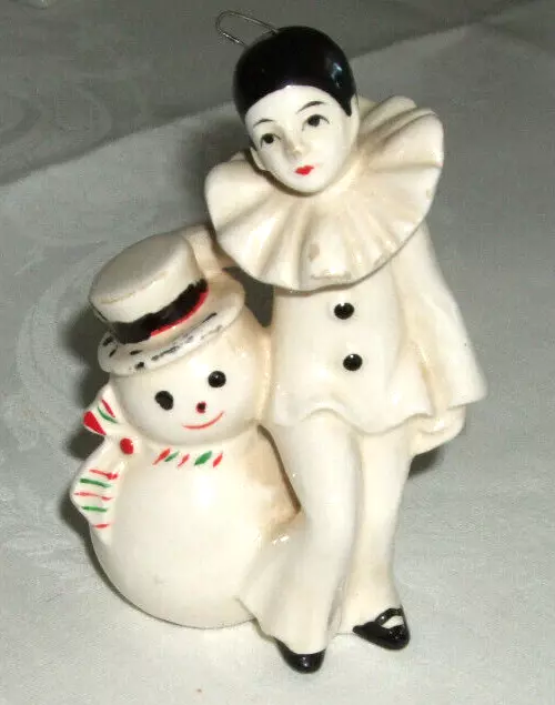 alter Harlekin - Pirrot mit Schneemann zum aufhängen ( z.B. Christbaumschmuck )