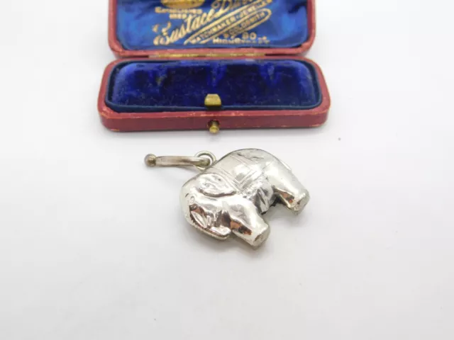 Sterling Silver Elephant Form Baby Rattle Pendant Antique c1920 Art Deco
