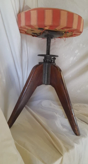 Ancien Tabouret De Piano JIM Assise Tournante A Vis