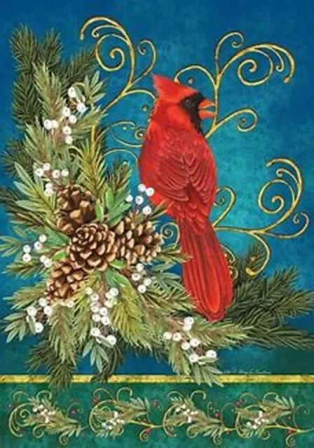 Winter Red Cardinal, Pine, Pinecones Garden Flag 12"x18" Custom Decor 2 Sided