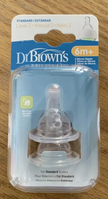 Dr. Brown's Natural Flow Standard Silicone  Nipple, Level 3 6m+, 2 Ct Dr Browns