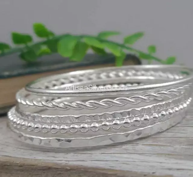 Solid 925 Silver Bangle Set Of 5 Silver Bangle Handmade Women Bangles R634