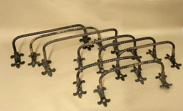 8 Antique Victorian Brass Church Pew Walking Stick/Towel Rail Holders C1880