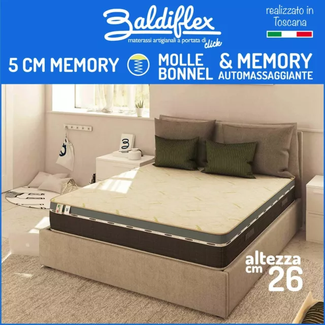 Materasso a Molle e Memory Foam 13 Zone H 26 cm 80 90 120 140 160 180 190 200