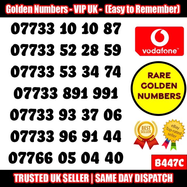 Golden Numbers VIP UK SIM - Easy to Remember Vodafone Numbers LOT - B447C