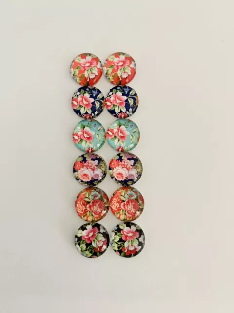 6 Pairs Of 12mm Cabochons #603