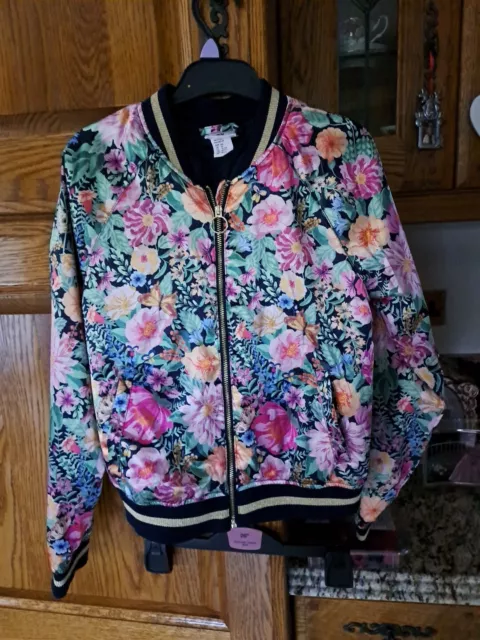 Girls Stunning Floral Satin Jacket Age 10/11 By H@M USED