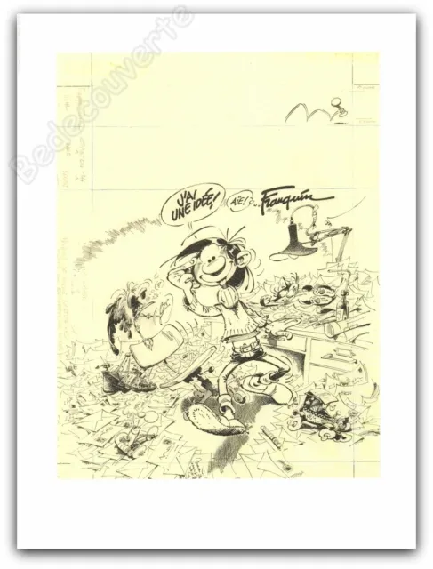 Affiche André Franquin Gaston J'ai une idée Étude de couverture 30x40 cm