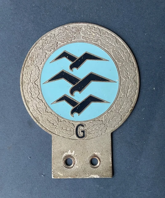 VINTAGE GLIDER 3 gulls pilot enamel motor car grille Badge aviation