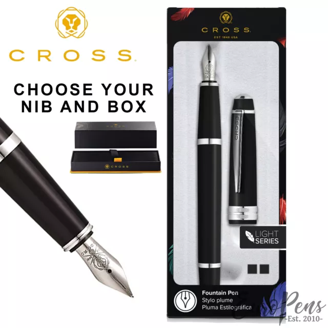 Cross Black Fountain Pen Bailey light - Choose Nib & Box style Extra fine to Med