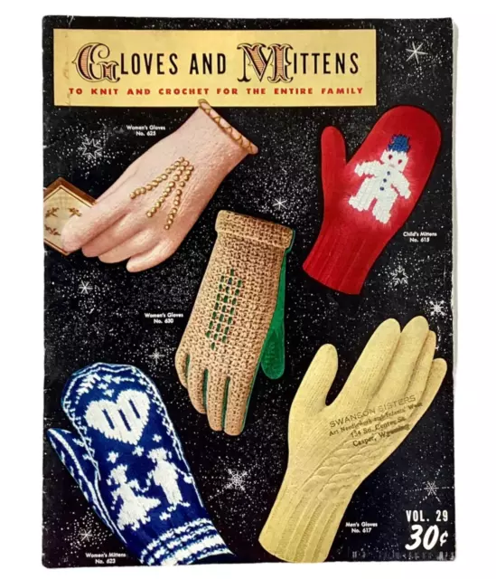 Vtg 1953 Gloves & Mittens Knit Crochet Instructions Eyelet Cables