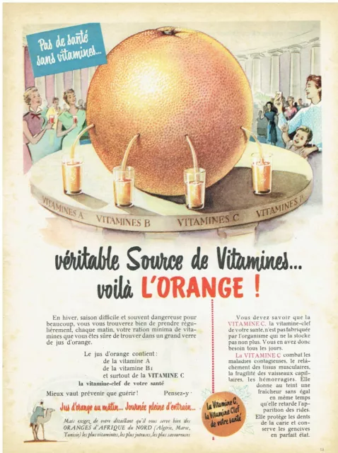 PUBLICITE ADVERTISING 115  1956  L'ORANGE D'AFRIQUE DU SUD  source de vitamines