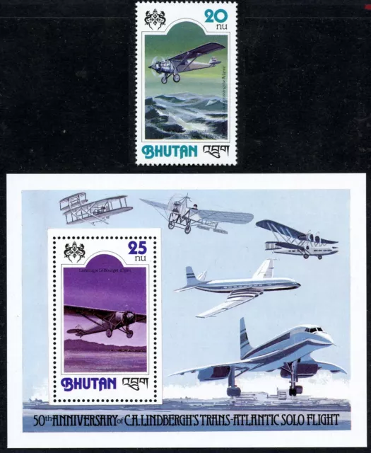 Bhutan Nr. 724+Bl. 81 A (725) **, 50. Jahrest. des 1 Alleinfl. über d. Atlantik