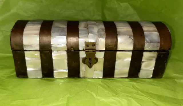 Inlaid Mother Of Pearl & Brass Trinket Jewelry Box