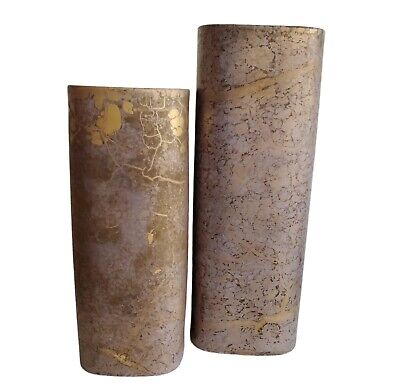 Rosenthal by HELMUT DREXLER Square Matalic Gold Fire hand painter Vases set of 2