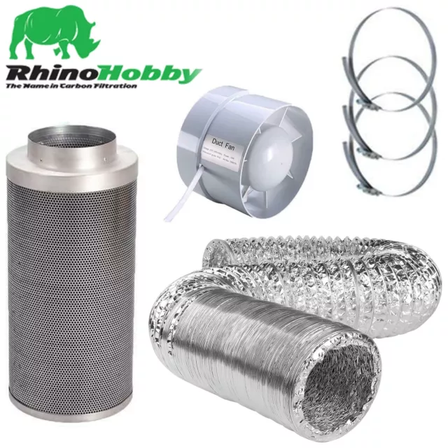 Hydroponics Rhino Hobby Carbon Filter Kit Aluminium Ducting Fan Grow Tent