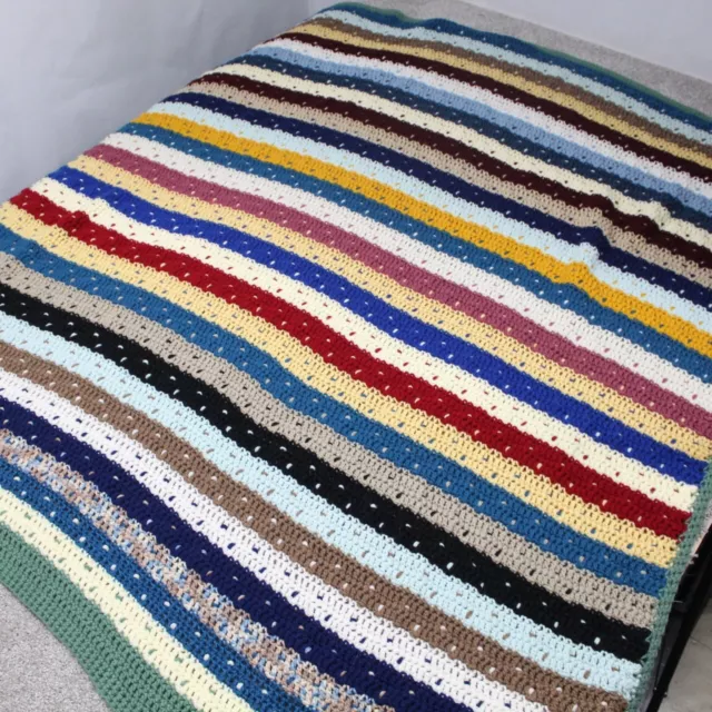 Crochet Knit Afghan Grandma Blanket Throw Lap Square Vintage 60" x 50" Colorful