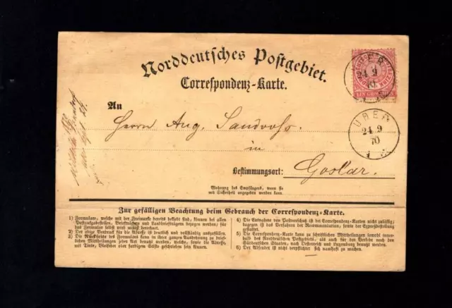 Nordt. Postbez. 1870 - 1 Gr. Karte, seltener Stp. "Uder"    (a1463)