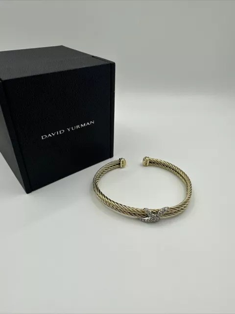 David Yurman 18k Yellow Gold  X Station Double Bracelet With Pavé Diamonds 6.5”