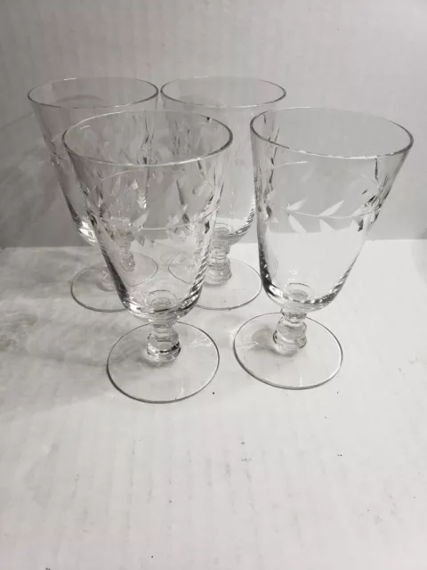 Vintage Cambridge Laurel Wreath Juice Glasses Goblet Crystal Stemware Set Of 4