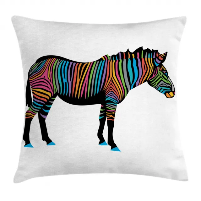 arc-en-Zebra Housse de Coussin Lignes colorées animaux
