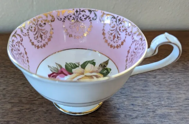 Queen Anne Fine Bone China Tea Cup, Gold Trim, Marked 4809, England, Pink, Roses