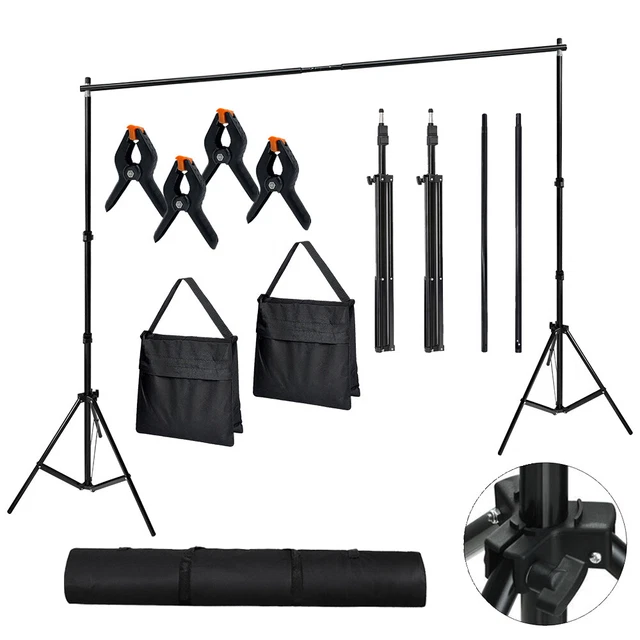 Fotostudio Hintergrundsystem Komplettset inkl Hintergrund Teleskop Stative 3x2m#