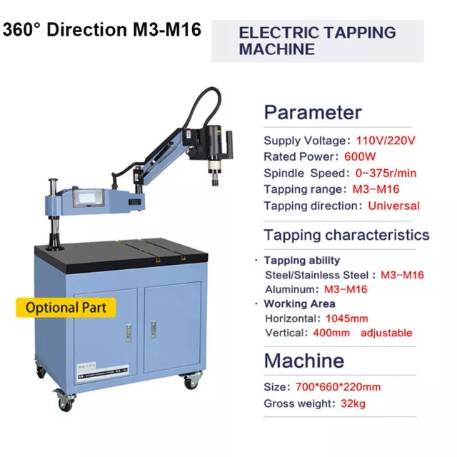 360° M3-M16 Electric Tapping Machine Tapper Arm Touch Screen Drilling Machine US