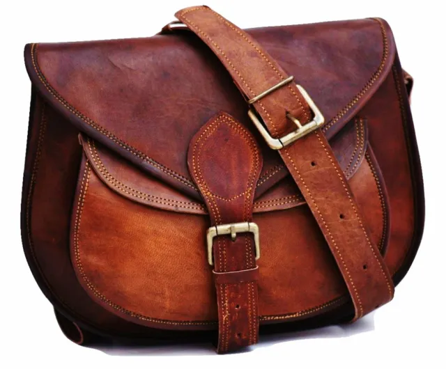 Women Vintage Style Genuine Brown Leather Cross Body Shoulder Bag Handmade Purse