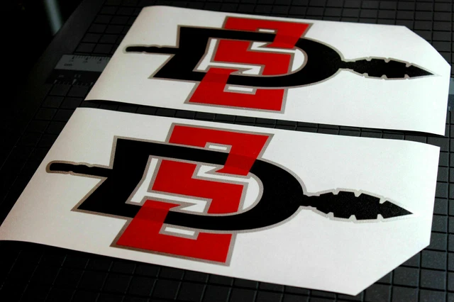 Qty2 Aztecs w/chrome San Diego California  State Outline Vinyl Decal Sticker
