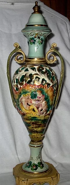 Art Deco Vase Ewer Majolica Cherubs Italy Porcelain Capodimonte Era