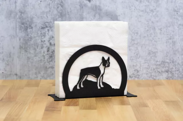 SWEN Products BOSTON TERRIER Dog Black Metal Letter Napkin Card Holder