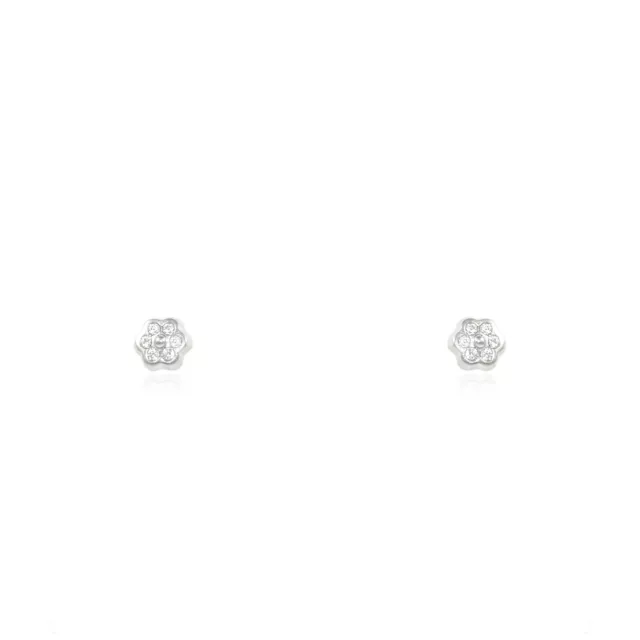 Pendientes Bebe Oro Blanco Margarita con circonitas 6 petalos (T1967P9K)