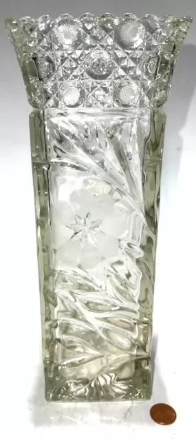 Antique ABP Mckee #410 Innovation Pressed/Cut Square 10" Glass Vase