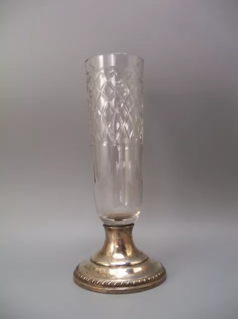 Sheffield & Co Weighted Sterling Silver Cut Crystal Vase