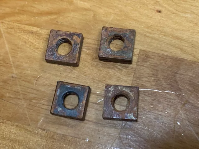 `4 VINTAGE RUSTY CRUSTY SQUARE NUTS 5/16" Course ANTIQUE RESTORATION/REPAIR