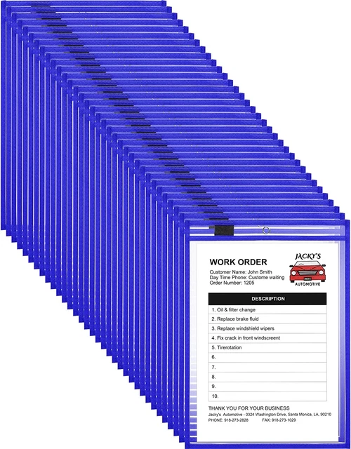 50 Pieces Dry Erase Pockets Reusable Plastic Sleeves Shop Holder Order Pockets C