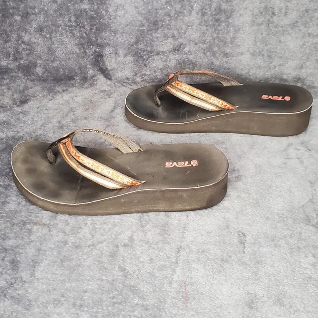 Teva Women's Size 9 Brown Slip On Platform Casual Thong Sandals Wedge Flip Flops