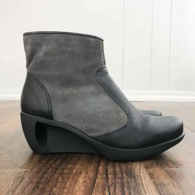 Naot Womens Sky Wedge Ankle Bootie US 9 EU 40 Leather Suede Zip Up Gray & Black