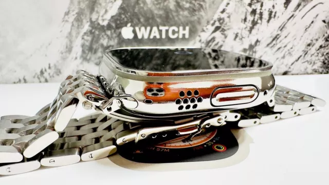 Apple Watch Ultra 49mm Cellular Custom Diamond Polished 23mm Mesh Breitling  Band