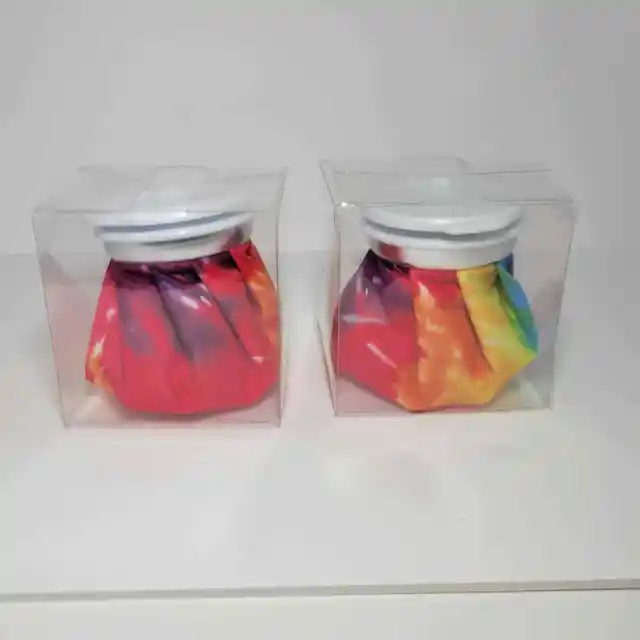 2 New Rainbow Pattern Ice Packs with Screw Top Lid