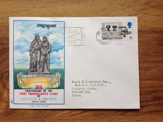 GB Alcock & Brown Transatlantic Flight  First Day Cover  1969,  London  pmk.