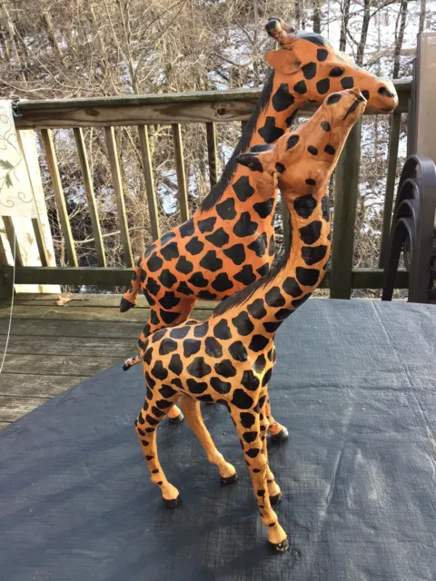 Vintage Hand Wrapped Giraffe Wild Safari Collectable Decor Two African leather?