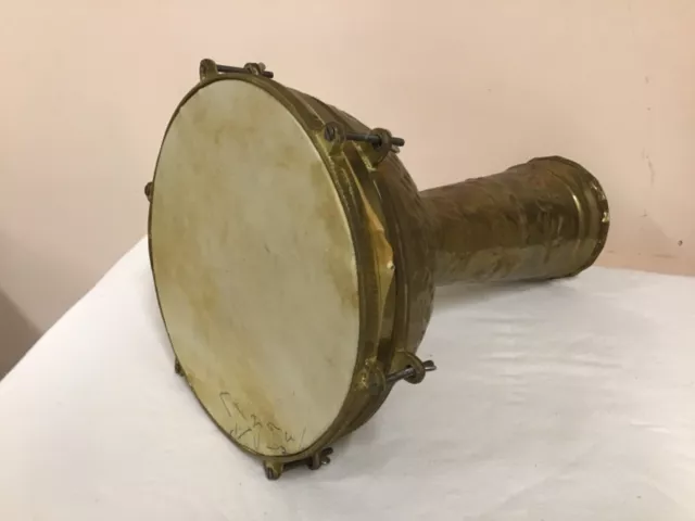 Vintage Middle Eastern Nickel Plated Brass Darbuka Percussion Drum 15.5” x10” Vintage Middle Eastern Nickel Plated Brass Darbuka Percussion Drum 15.5” x10”