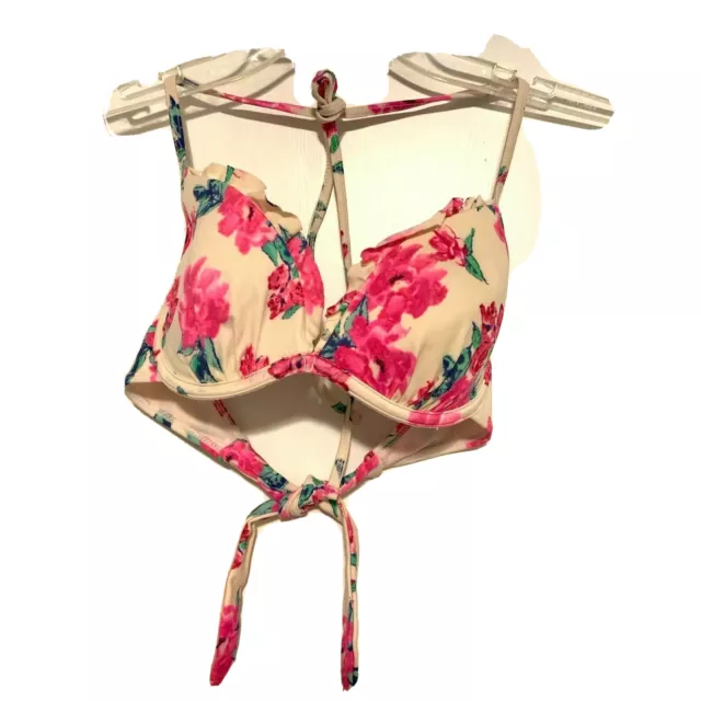 Women's L.A. Hearts Bikini Tie On Top Pink Roses Sz SM EUC