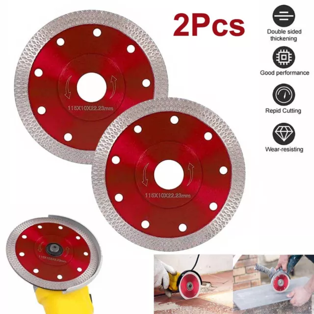 2x 115mm Diamond Cutting Discs 4.5" Angle Grinder Tile Blade Stone Concrete Tool