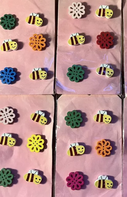 36 Bee & Flower Wood Buttons🧵SCRAPBOOKING📕SEWING🪡CRAFTING✂️CARD MAKING