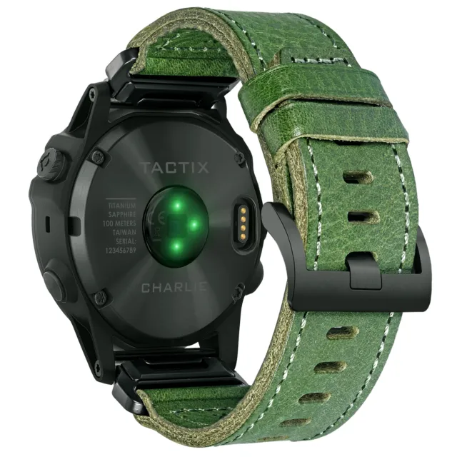 Leather Watch Band For Garmin Fēnix/Tactix/Approach/MARQ/D2/Quatix/Enduro Green